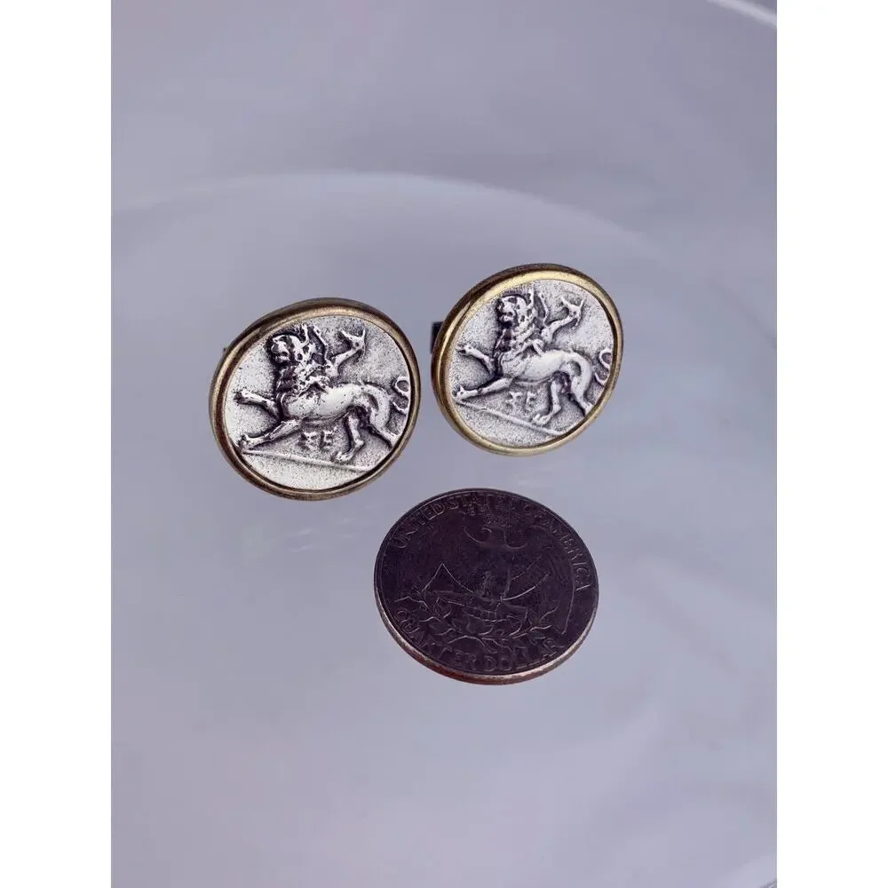 Chimera Stater Style Coin Sterling Silver Cufflinks 18k GP Bezel MMA Vintage O1